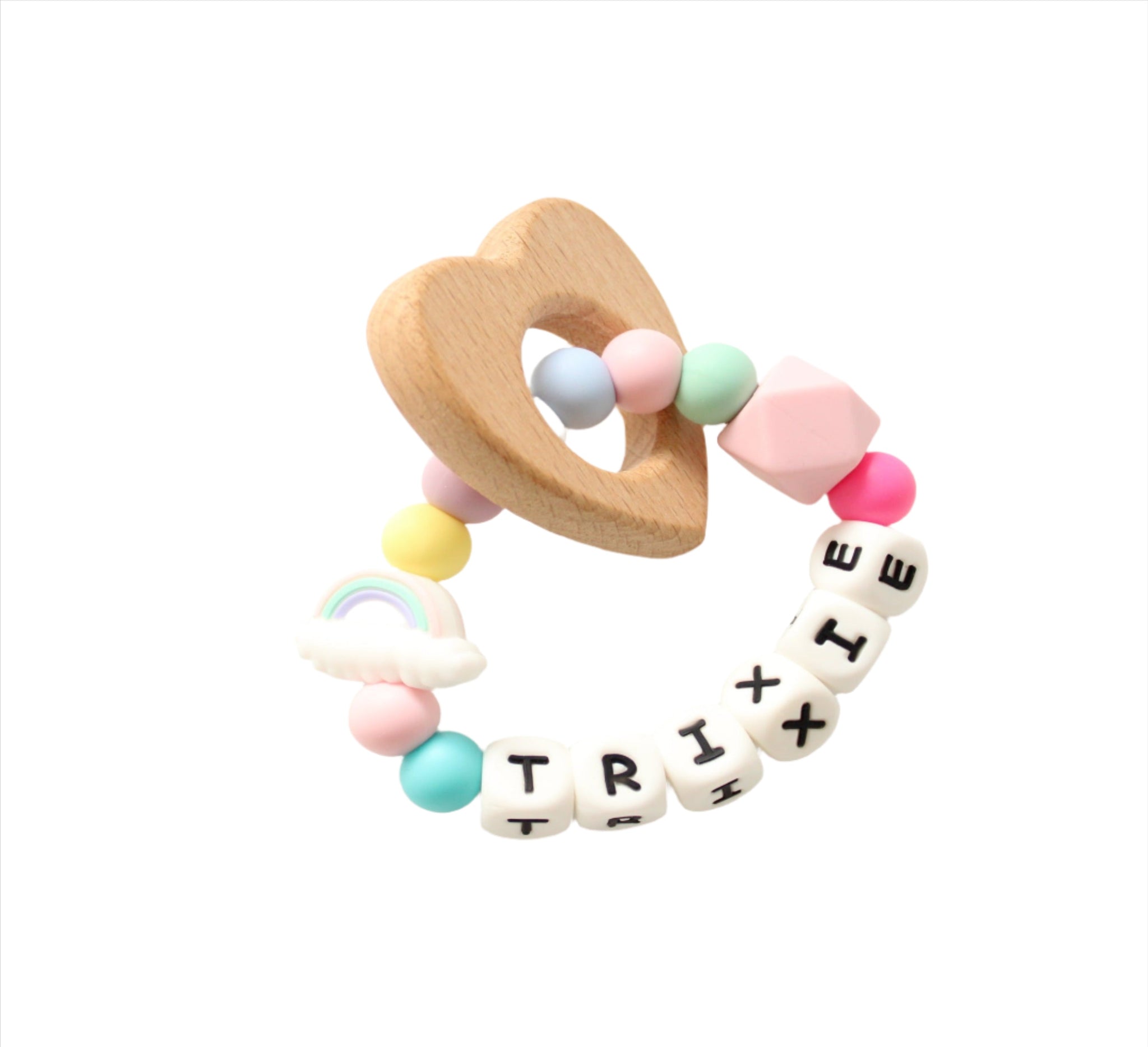 Personalised Teething Ring Pastel rainbow