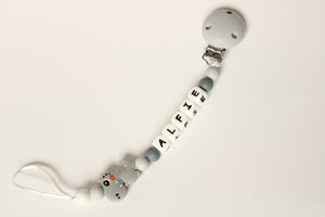 Personalised Dummy clip Grey Dinosaur