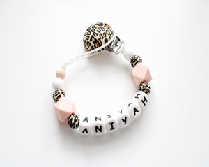 Personalised dummy clip - Leopard print & Peach